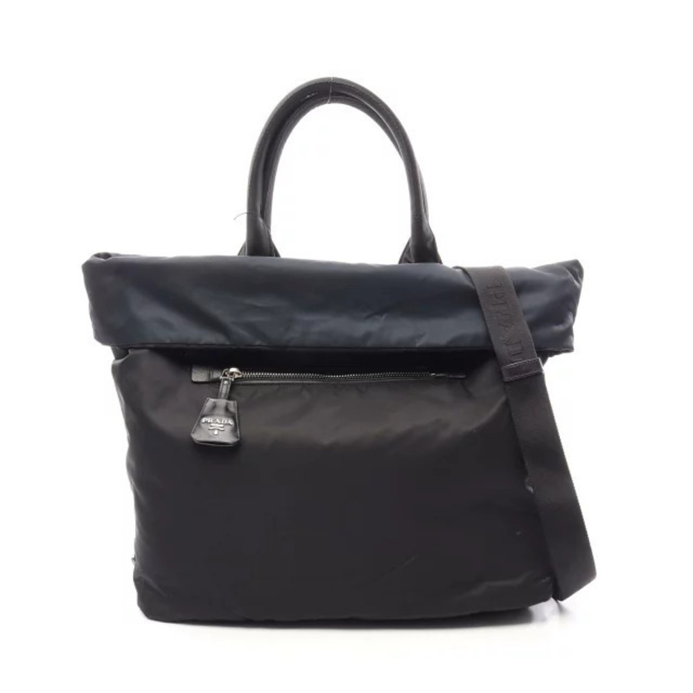 Prada TESSUTO DOUBLE Reversible Tote Bag Black Navy Blue